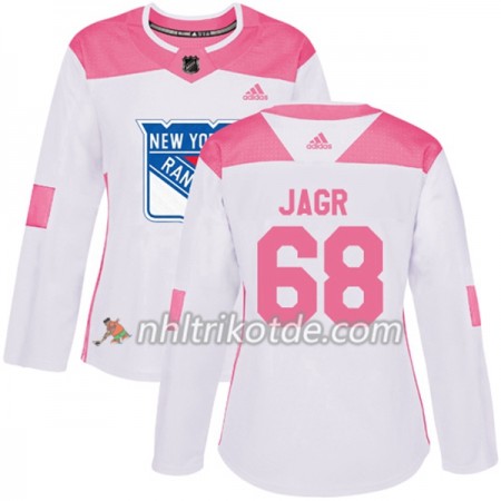 New York Rangers Trikot Jaromir Jagr 68 Adidas 2017-2018 Weiß Pink Fashion Authentic - Dame